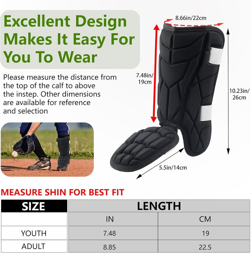 NVAAV Baseball Leg Guard, Softball Batter's Shin and Foot Shield with Adjustable Straps, Breathable and Impact Resistant, Suitable for Both Left and Right Feet, Youth and Adult Size - Image 2